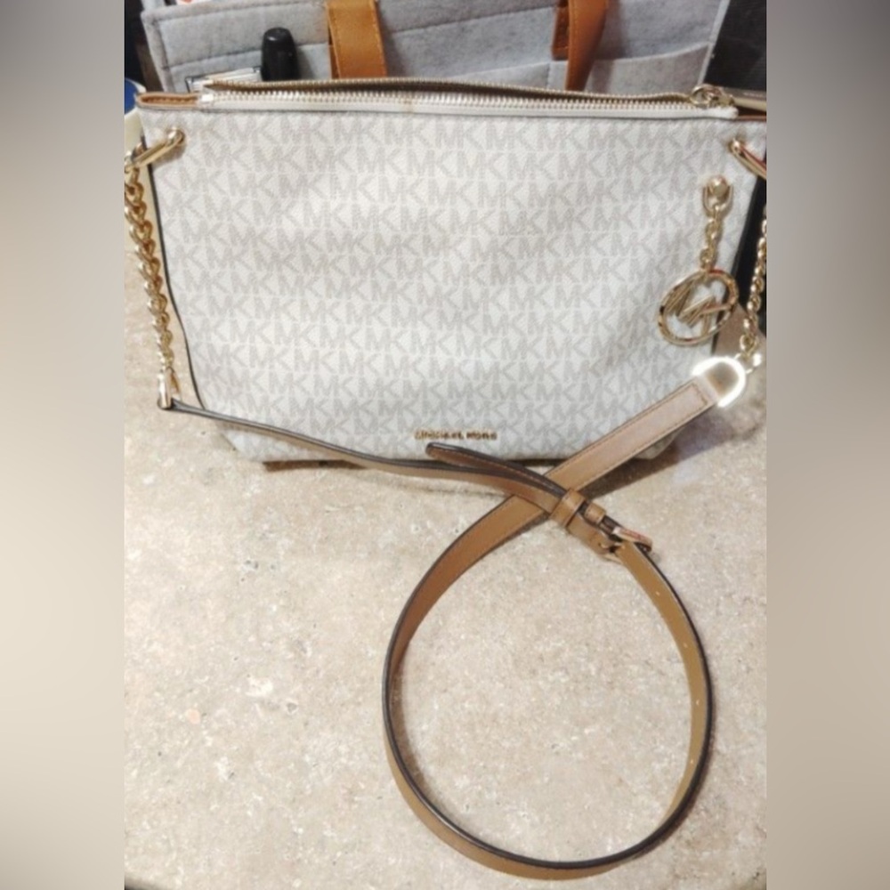 Michael Kors Cream and Tan Crossbody Bag